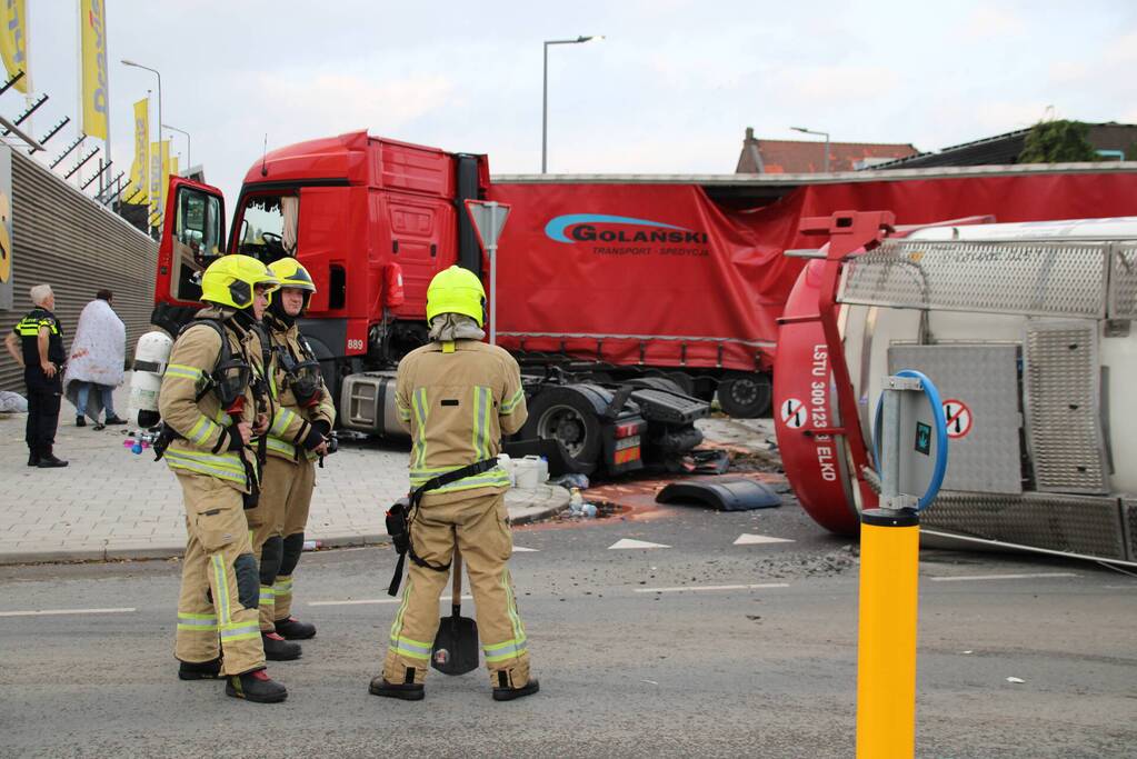 Grote brandweerinzet door ongeval tussen vrachtwagen en tankwagen