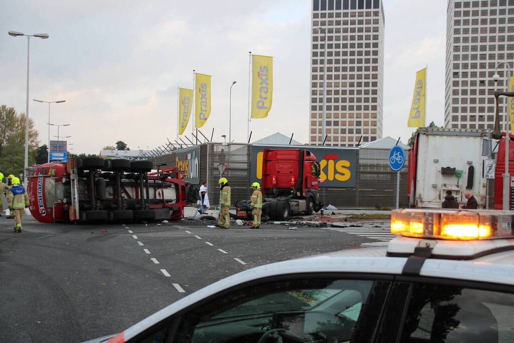 Grote brandweerinzet door ongeval tussen vrachtwagen en tankwagen