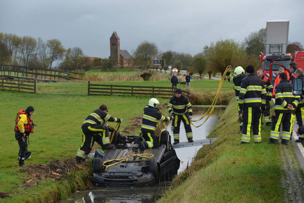 Auto ondersteboven in sloot aangetroffen