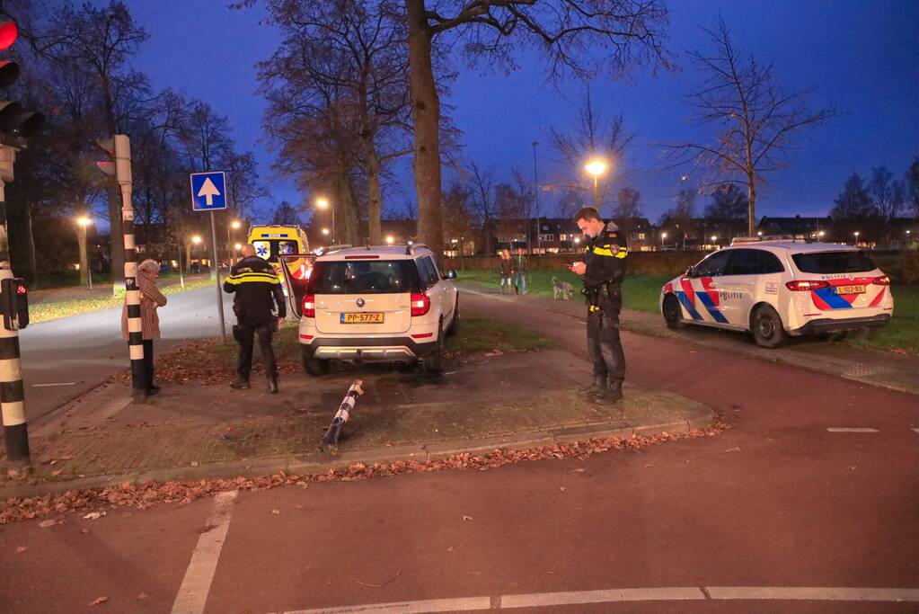 Automobilist rijdt paal omver en botst tegen boom
