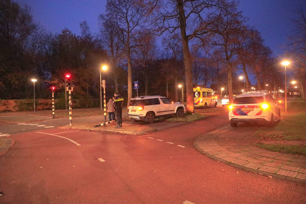 Automobilist rijdt paal omver en botst tegen boom