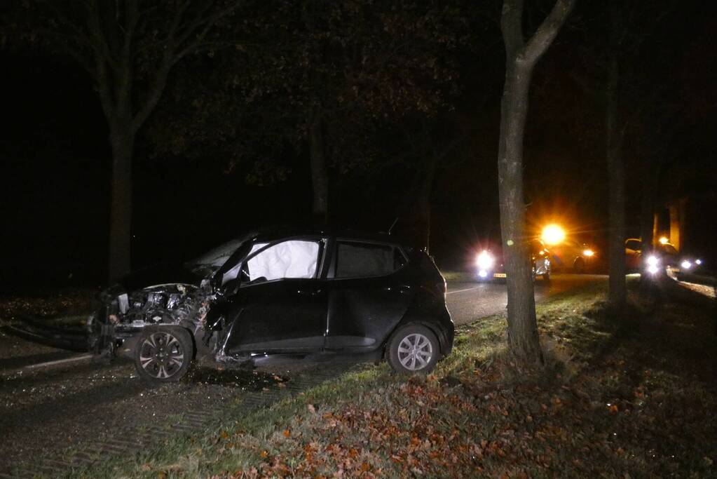 Auto raakt van de weg en botst tegen boom