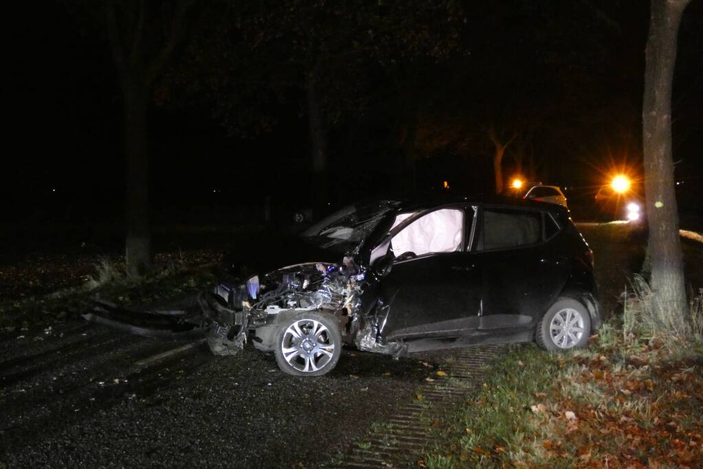 Auto raakt van de weg en botst tegen boom