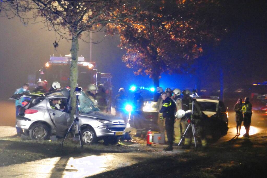 Auto crasht tegen boom