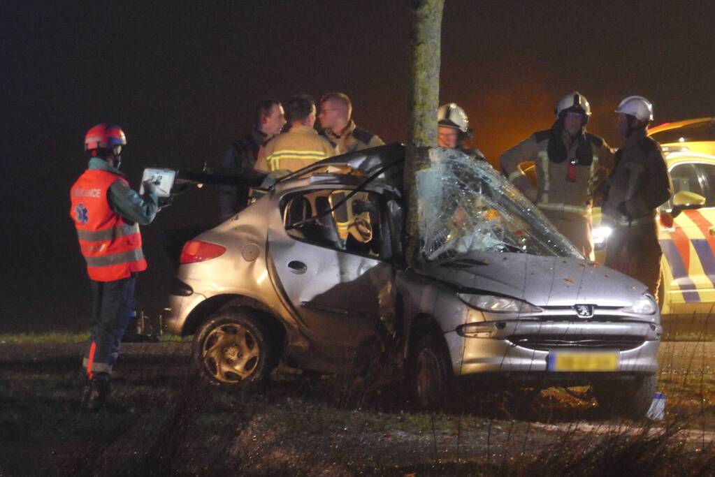 Auto crasht tegen boom
