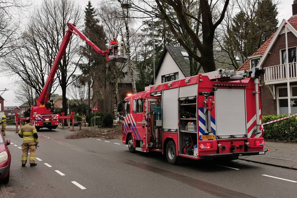Brandweer verwijdert loshangende takken van boom