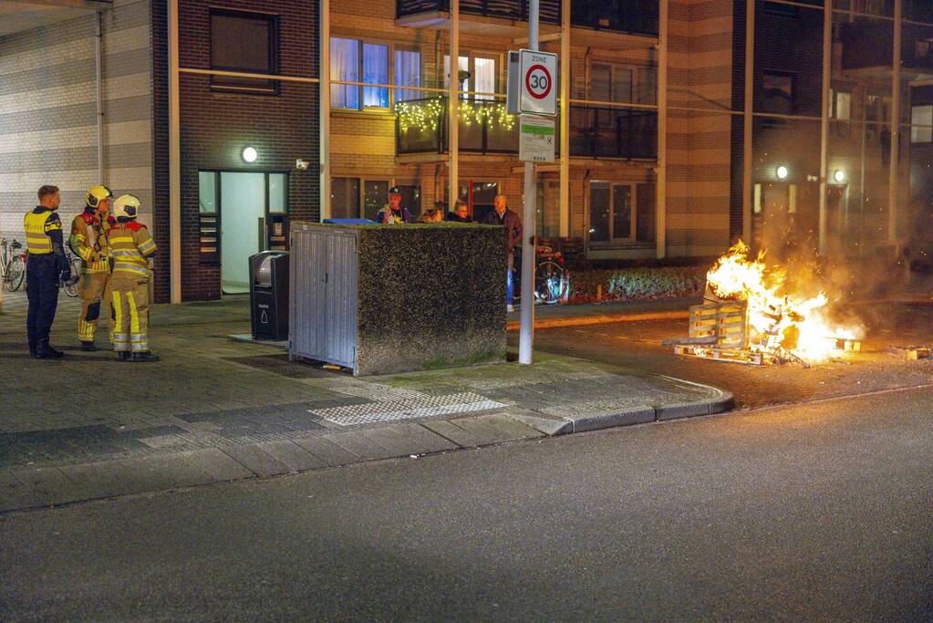 Meerdere pallets in brand gestoken