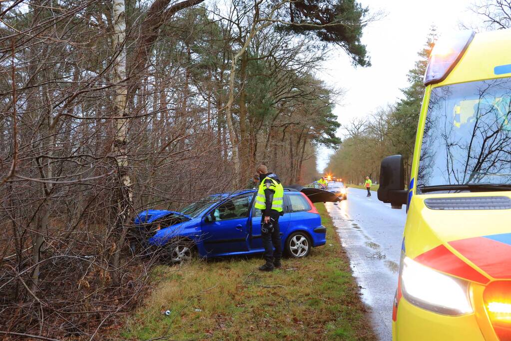 Automobilist raakt van de weg en botst tegen boom
