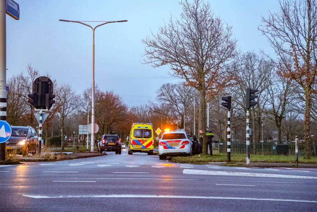 Bestuurster raakt van de weg en botst tegen boom