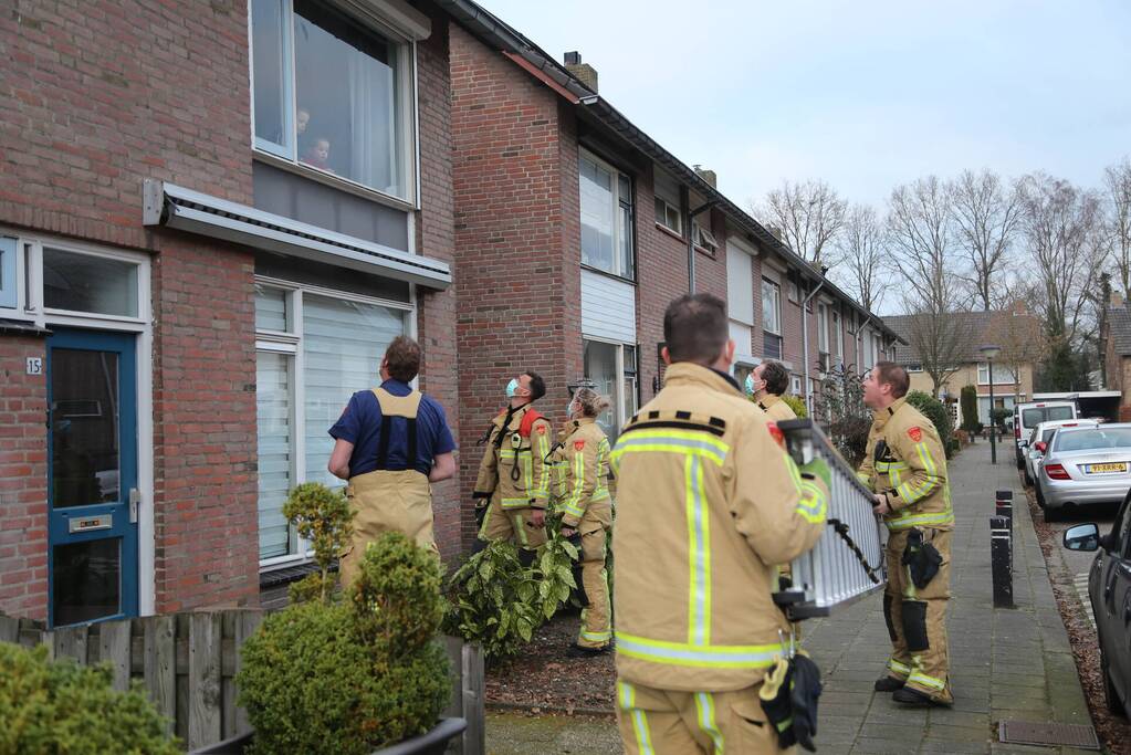 Vogel zit vast in rolluik bij woning
