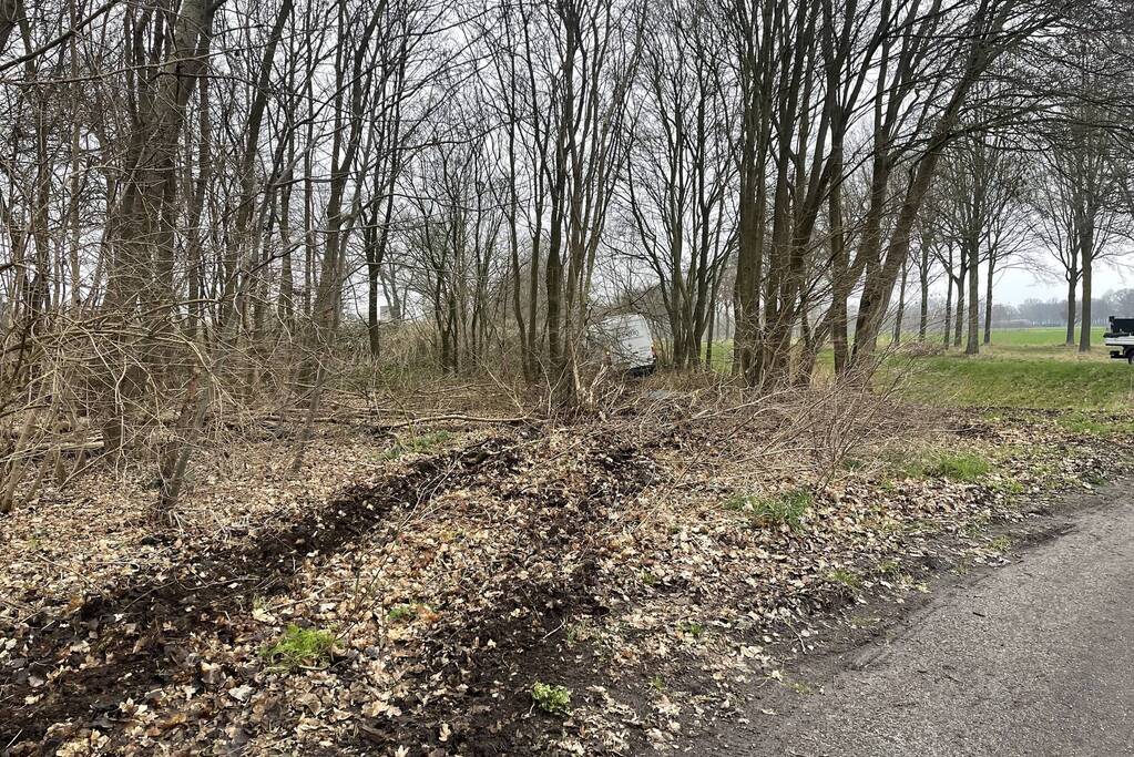 Bestuurder bestelbus raakt van de weg en belandt in bosschage