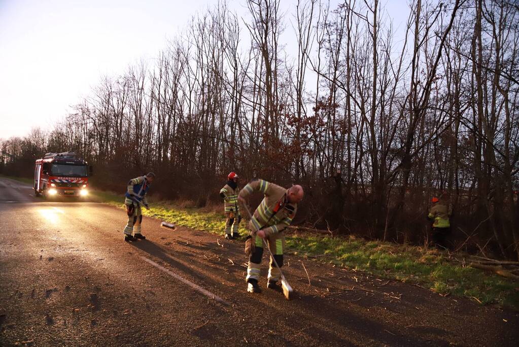 Brandweer verwijdert gevaarlijke tak boven de weg