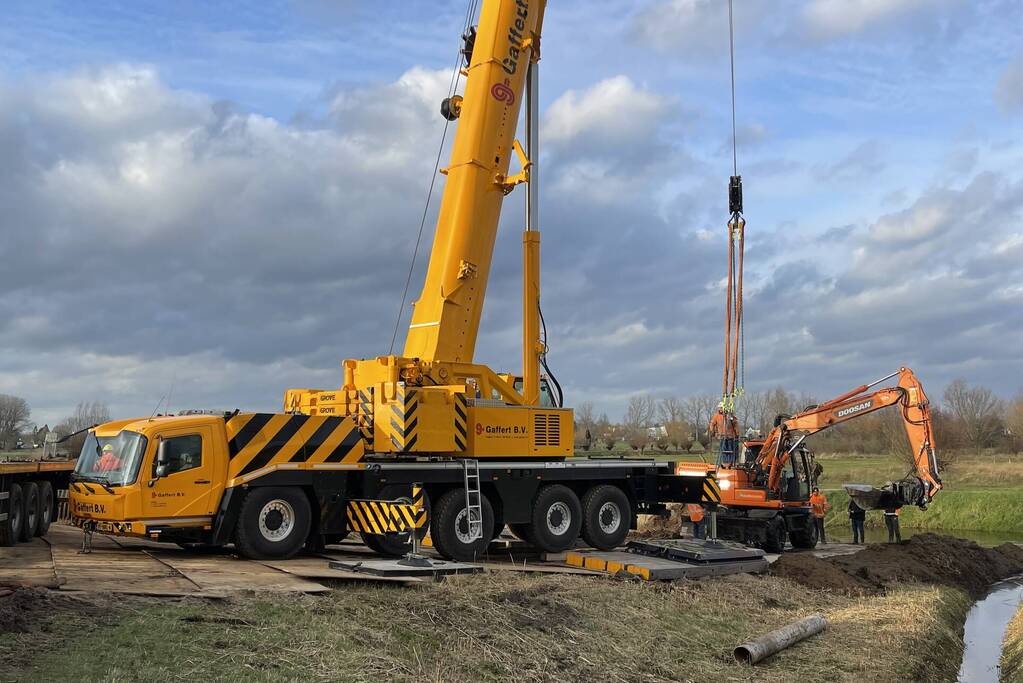 Graafmachine belandt in sloot