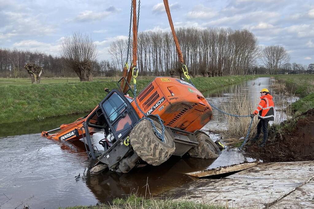 Graafmachine belandt in sloot