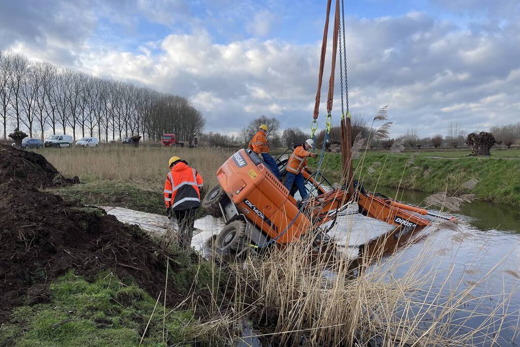 Graafmachine belandt in sloot