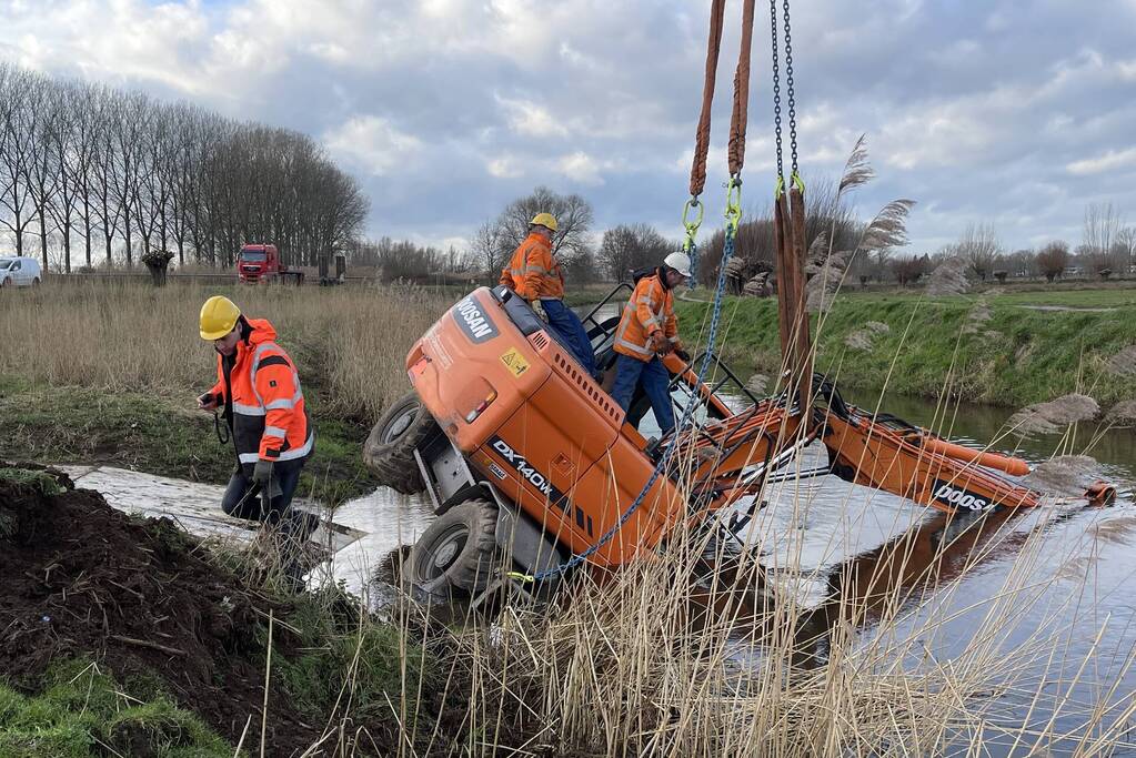 Graafmachine belandt in sloot
