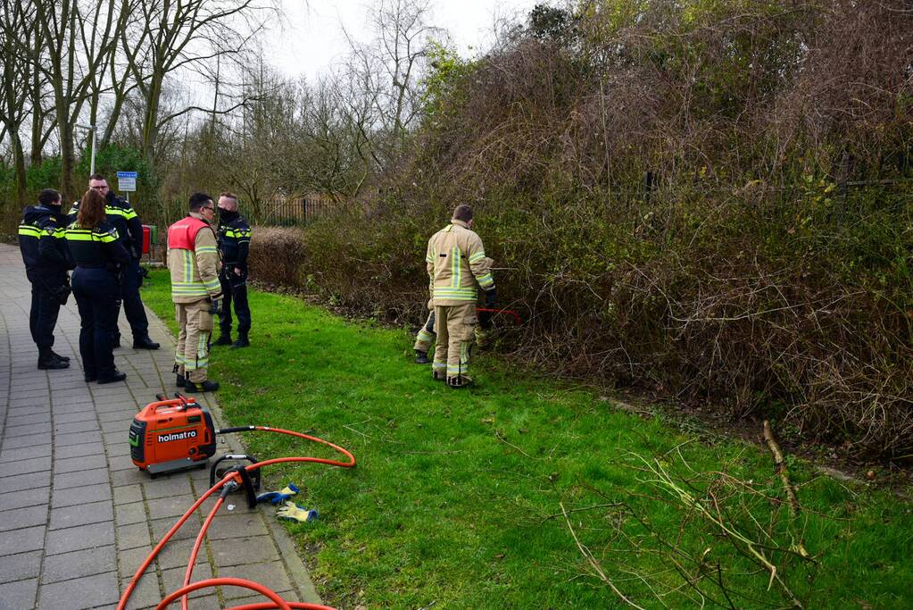 Brandweer redt ree uit hek