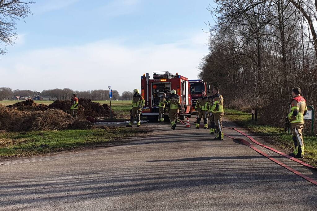 Brand in berg met gemaaid riet