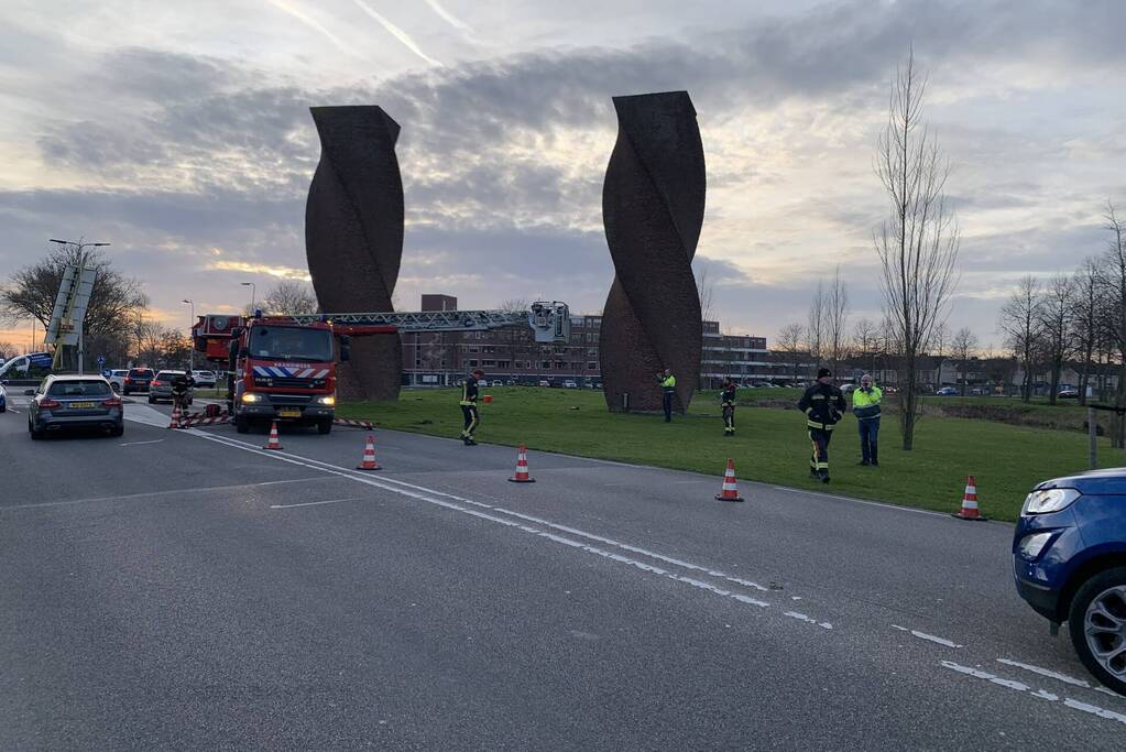 Brandweer redt gans uit kunstwerk