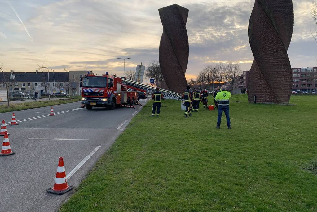 Brandweer redt gans uit kunstwerk