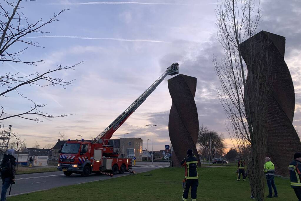 Brandweer redt gans uit kunstwerk