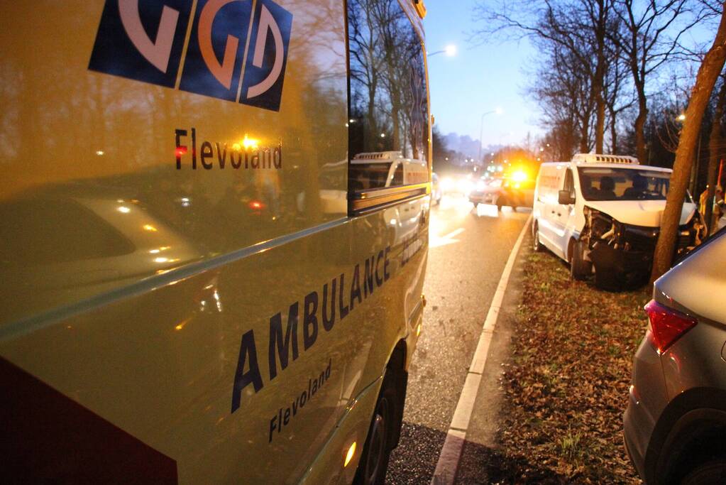 Bestelbus crasht tegen boom