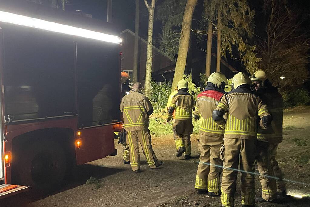 Brandweer verwijdert boom over de weg