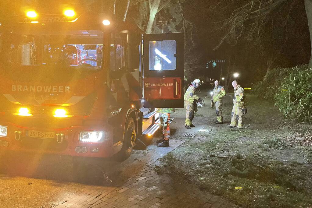 Brandweer verwijdert boom over de weg