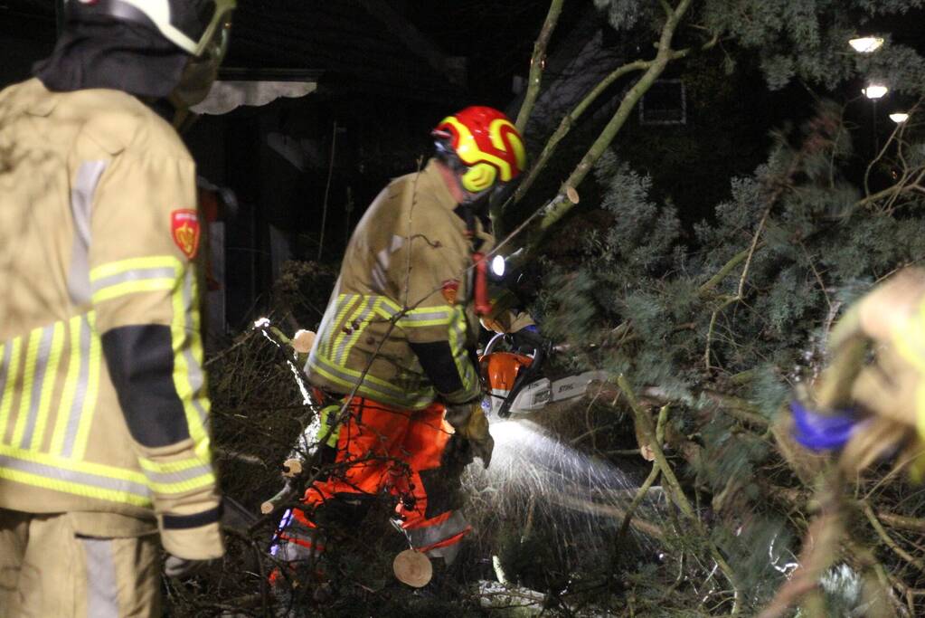 Omgevallen boom blokkeert fietspad