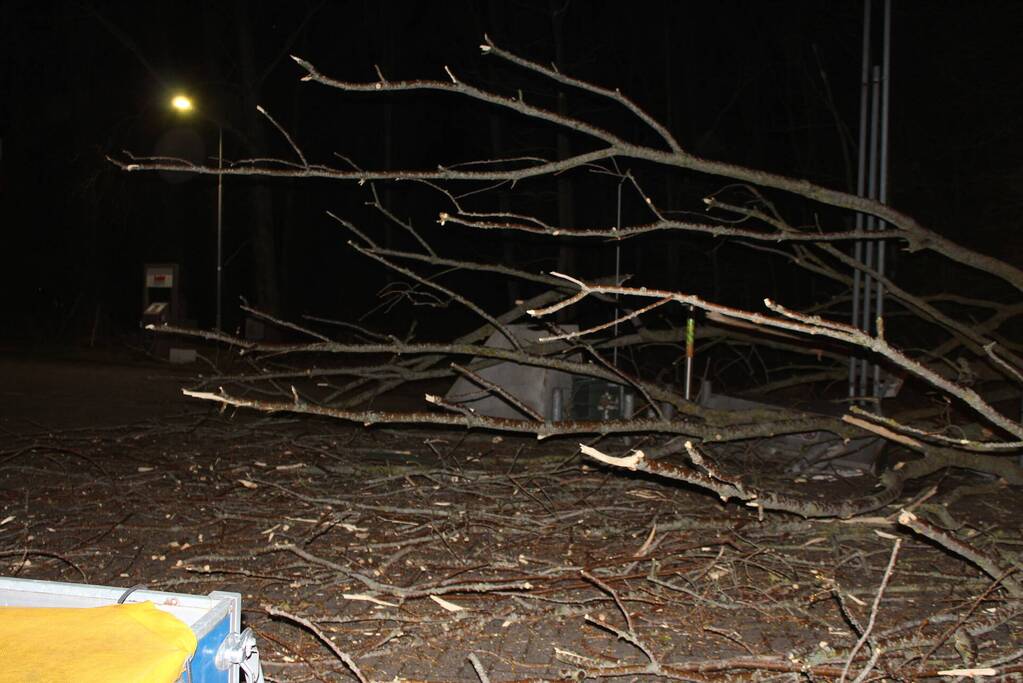 Boom blokkeert tankstation