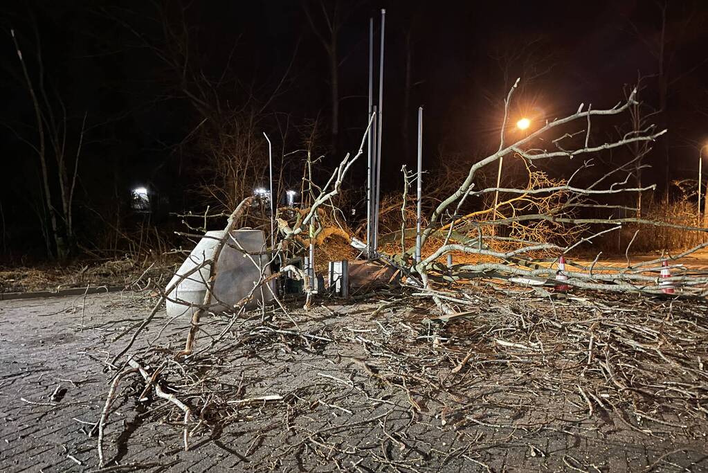 Boom blokkeert tankstation