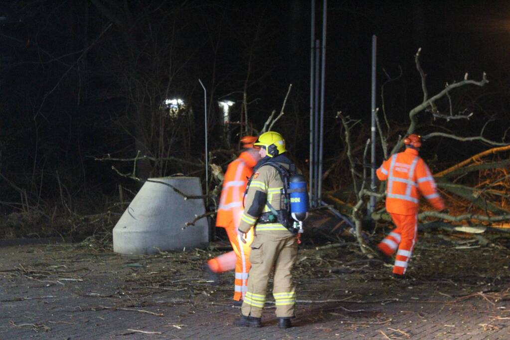 Boom blokkeert tankstation