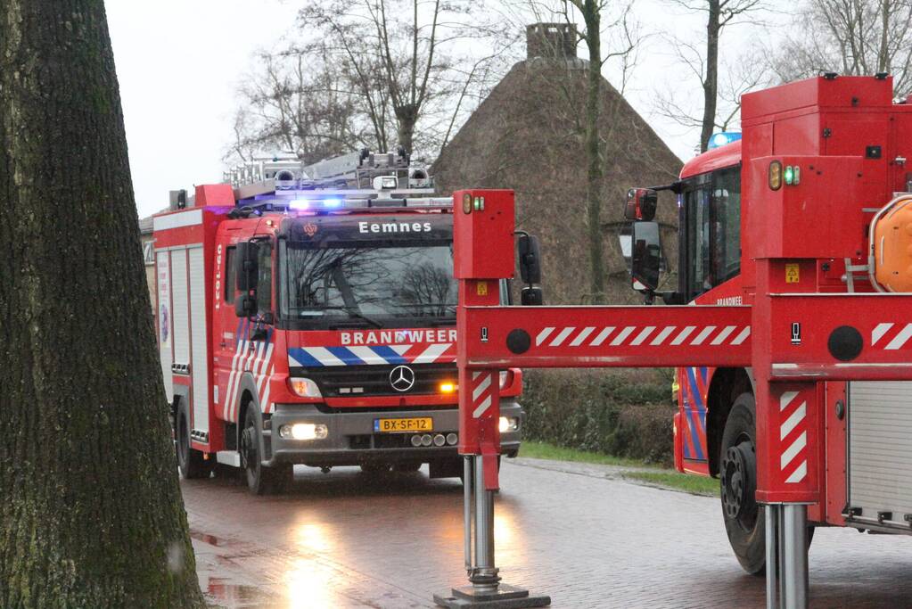 Brandweer zaagt gevaarlijk hangende tak uit boom