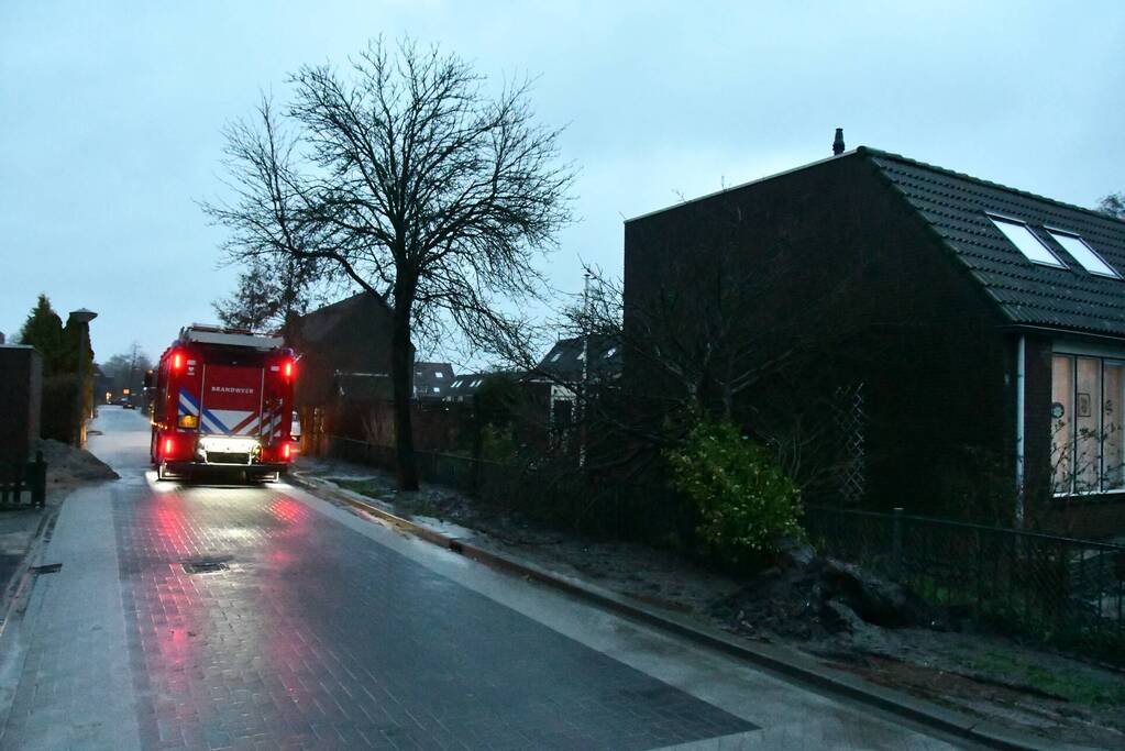 Boom valt tegen woning