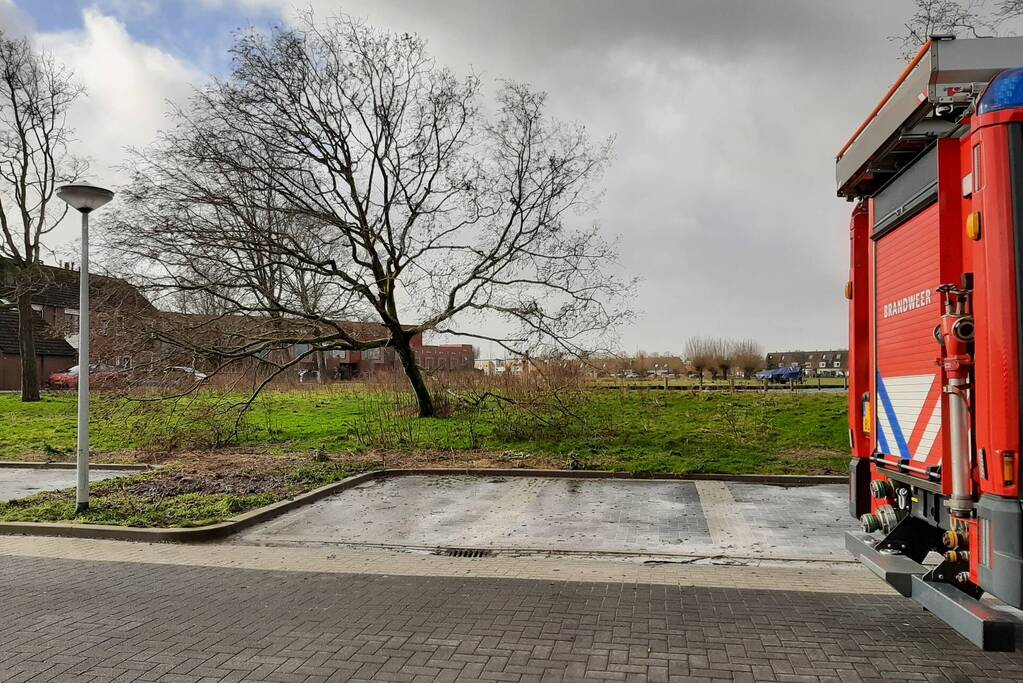 Brandweer haalt gevaarlijk hangende boom neer