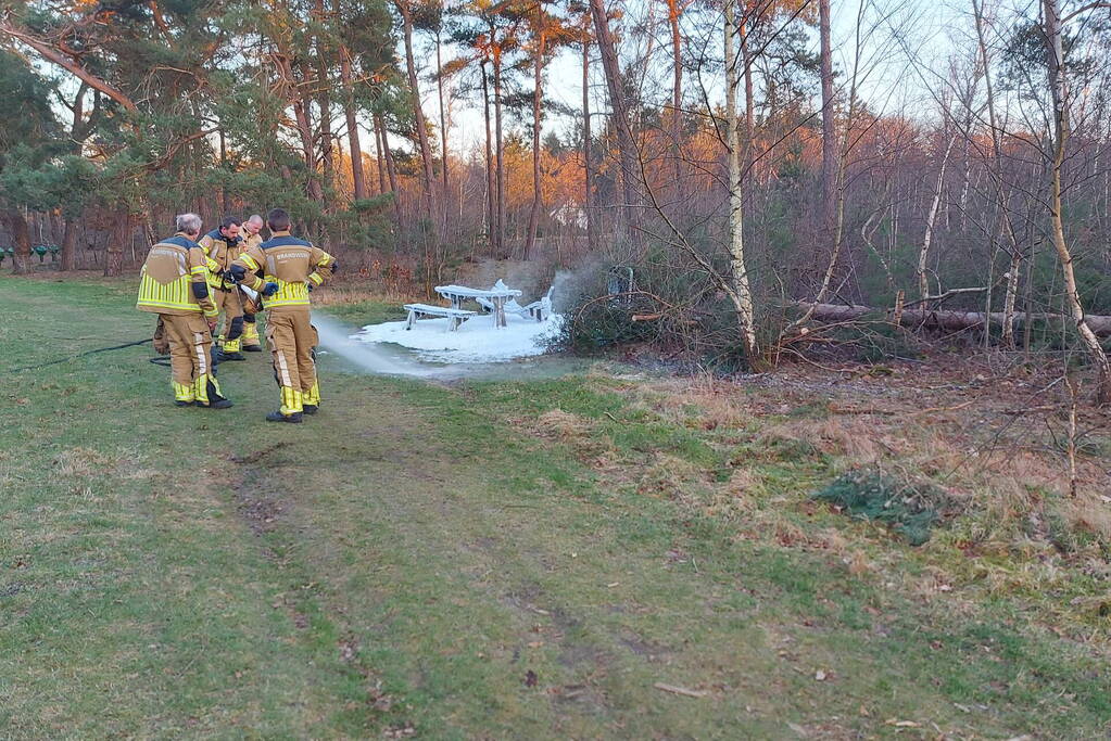 Picknicktafel volledig in brand