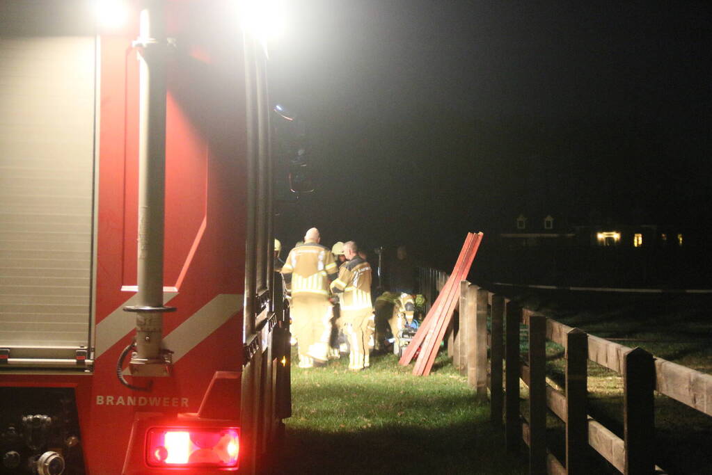 Brandweer helpt paard omhoog