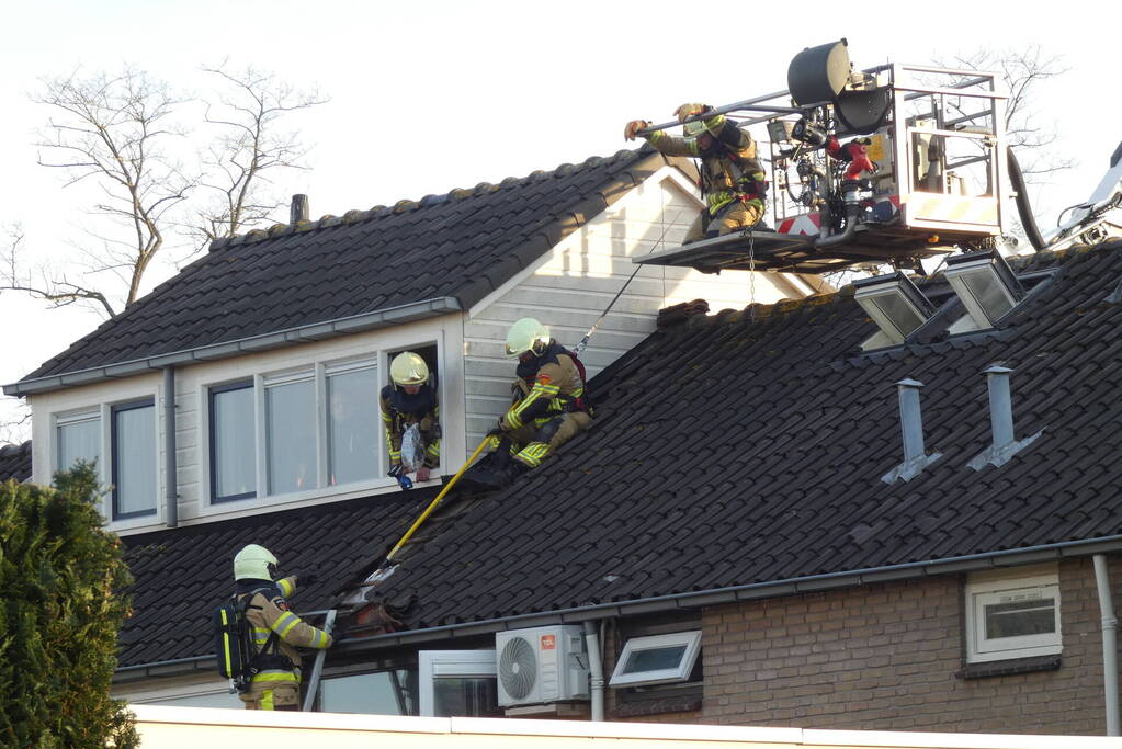 Rookontwikkeling vanwege brand op zolder van woning