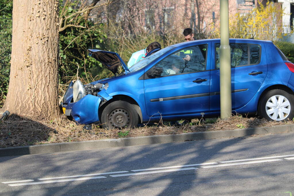Auto raakt van de weg en botst tegen boom