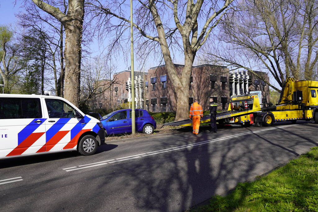 Auto raakt van de weg en botst tegen boom