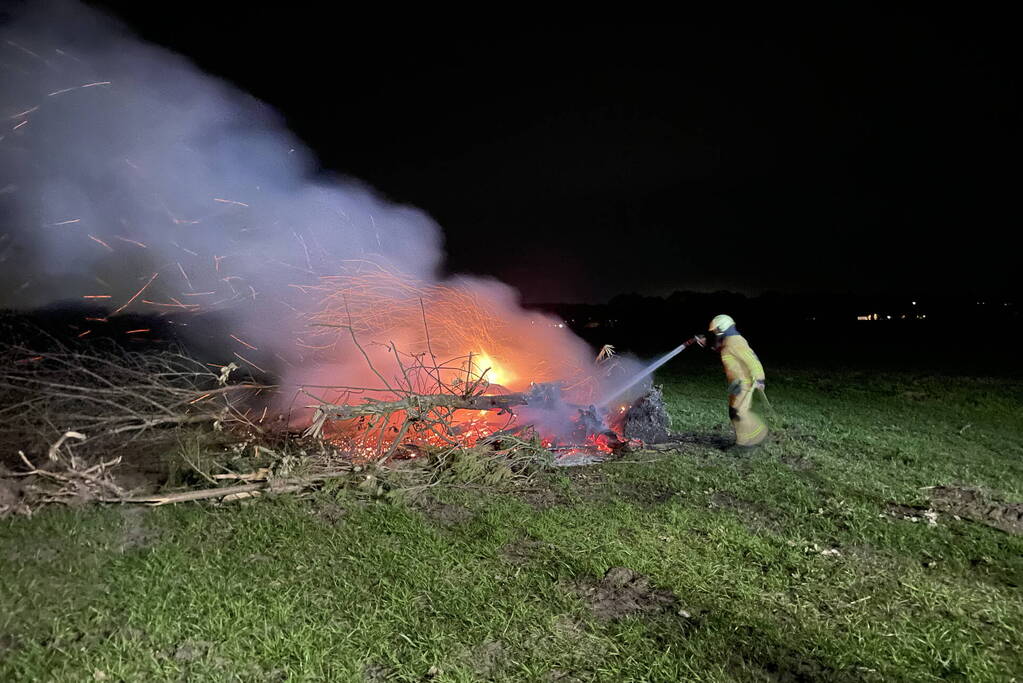 Bomen in brand op weiland