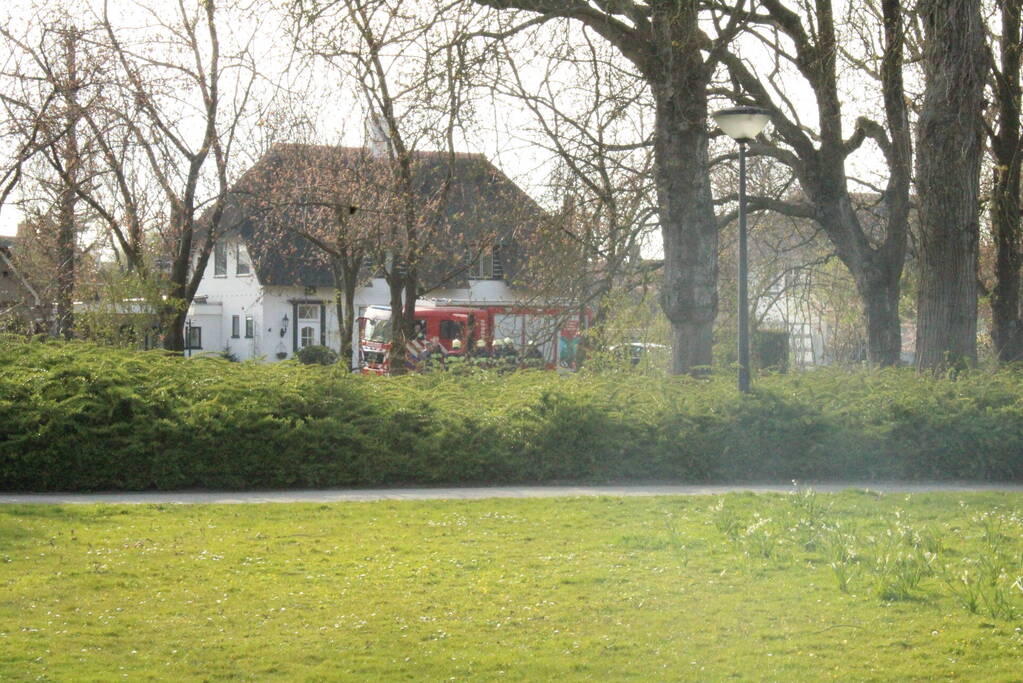 Brandweer blust brand binnenin boom