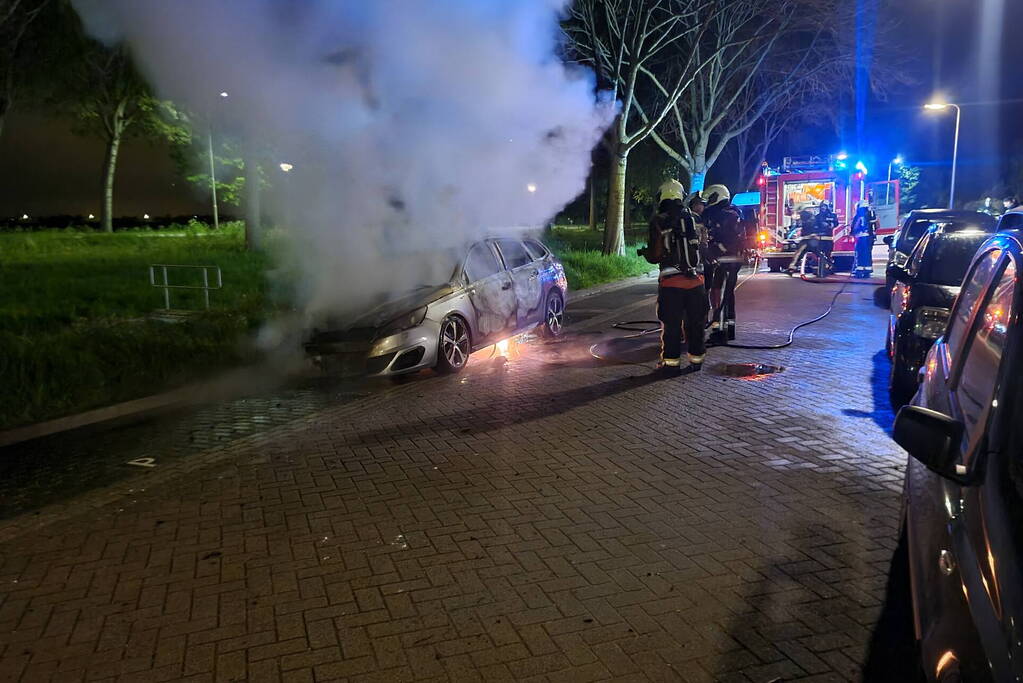 Geparkeerd auto verwoest vanwege brand