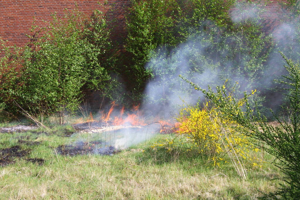 Grasgedeelte vat vlam door mogelijke brandstichting