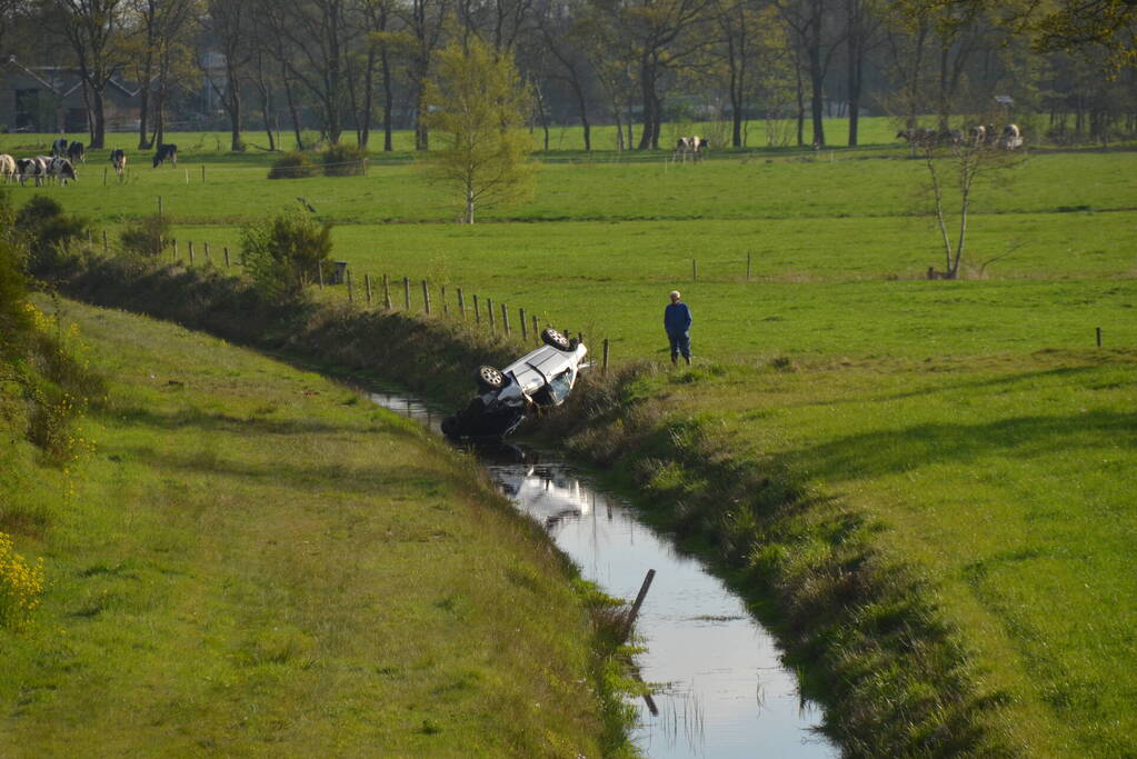 Auto schiet over geluidswal en belandt in sloot