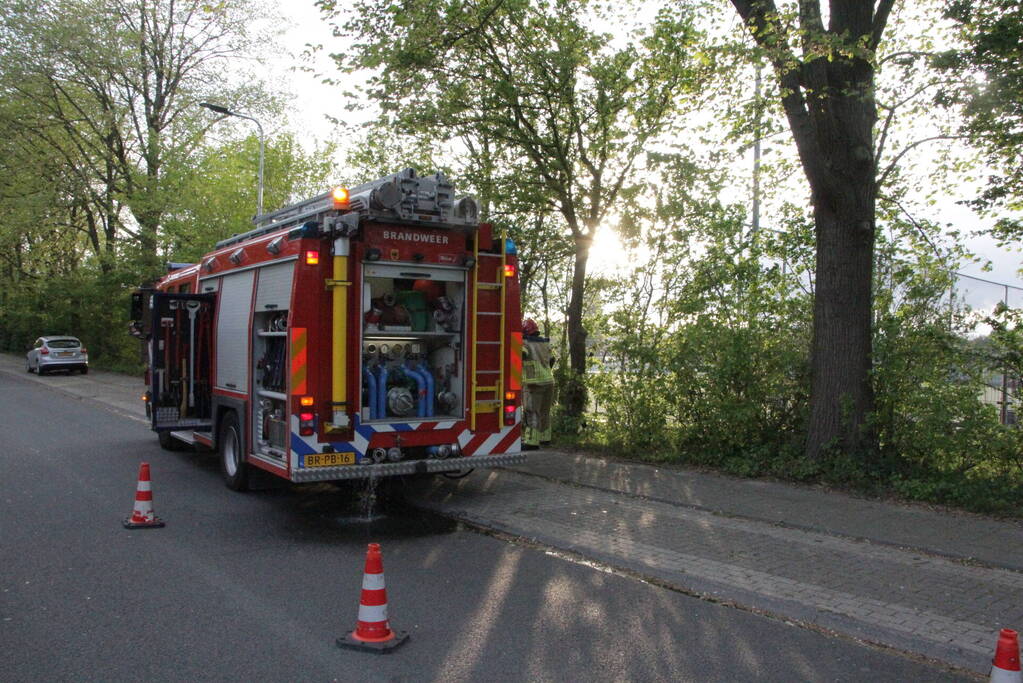Vlammen bij brand naast sportveld