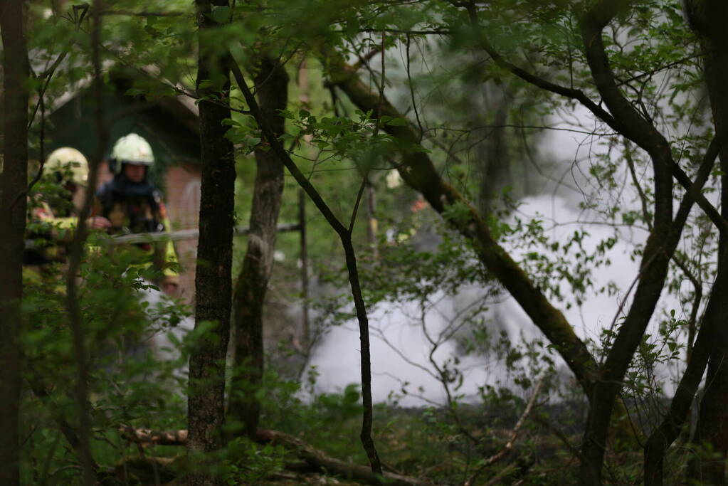 Brandweer blust brand in bosgebied