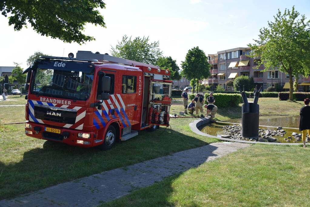 Brandweer pompt fontein leeg