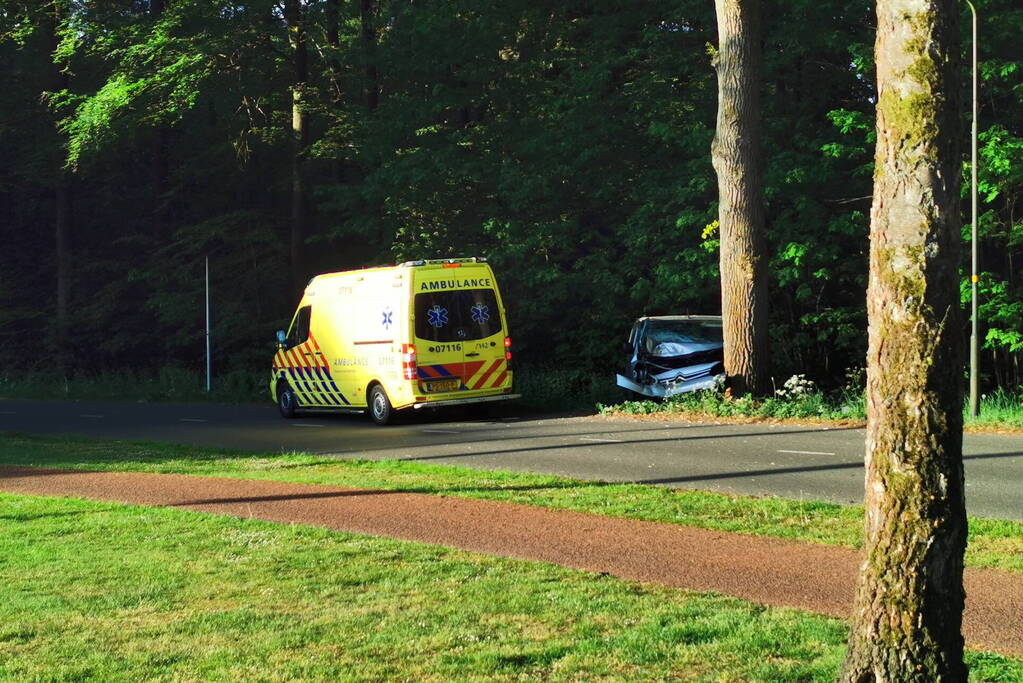 Bestelbus raakt van de weg botst tegen boom