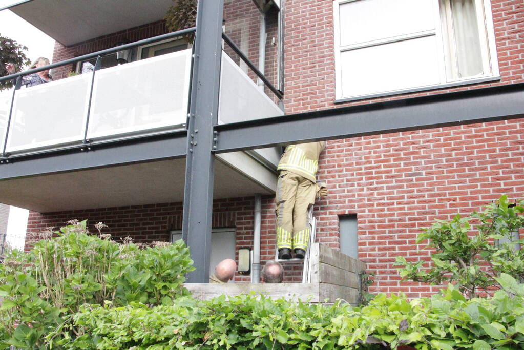 Mus vast in balkonrailing